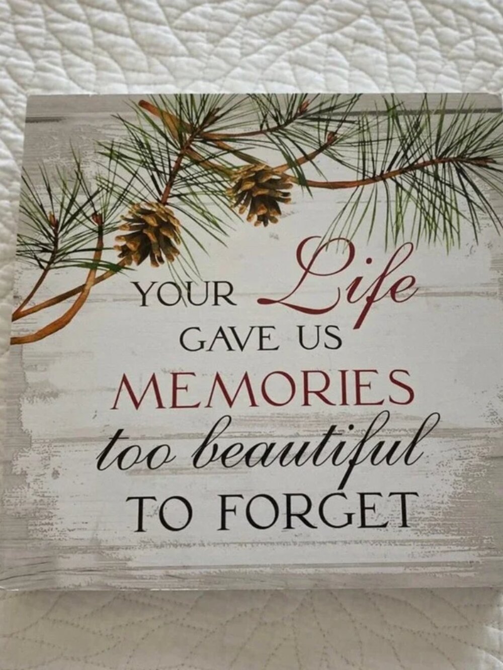 White Excellent Pine Cone Decor Sign